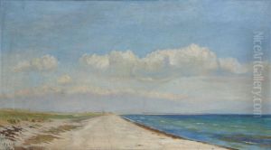 A Danish beach scenery from Boto with a windmill in the background. by Poul Friis Nybo