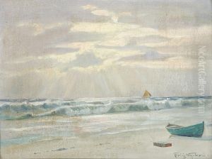Beach scenery with boats and the sunlight breaking through.