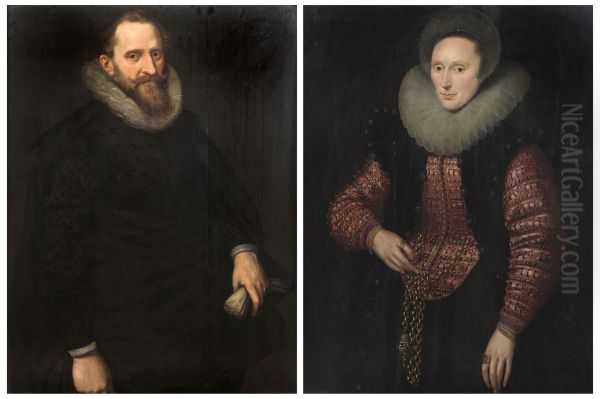 Portrait of a man wearing a pleated ruff 'a'la confusion' and holding his gloves in his left hand - view 1