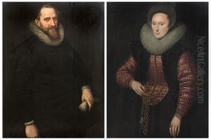 Portrait of a man wearing a pleated ruff 'a'la confusion' and holding his gloves in his left hand by Cornelis van der Voort