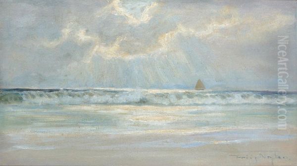 Sunrays through clouds over the sea. - view 1