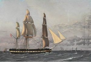 A frigate 'Nymfen' (the Nymph) sailing, 1832 by Christoffer Wilhelm Eckersberg