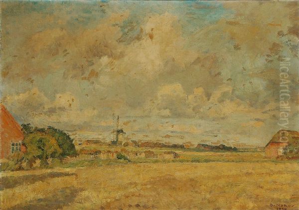 Landscape with fields and a view to a mill. - view 1