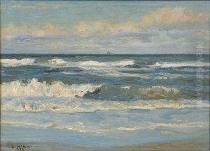 Breakers with ship. by Borge Nyrop