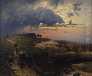 Freight of Timber. Landscape with Lightning by Oskar Hoffmann