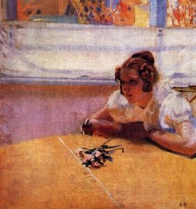 A Girl at a Table. by Oleksandr Murashko