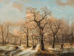 Winter landscape with sleigh