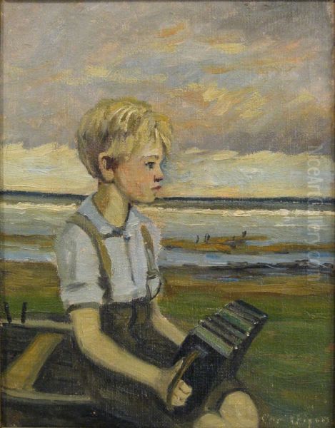 A boy with an accordeon. - view 1