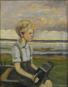 A boy with an accordeon. by Christian Aigens