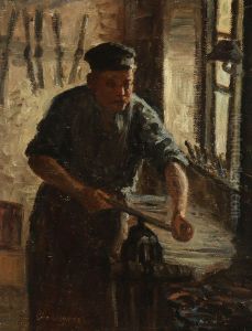 En handvaerker i sit vaerksted. by Christian Aigens