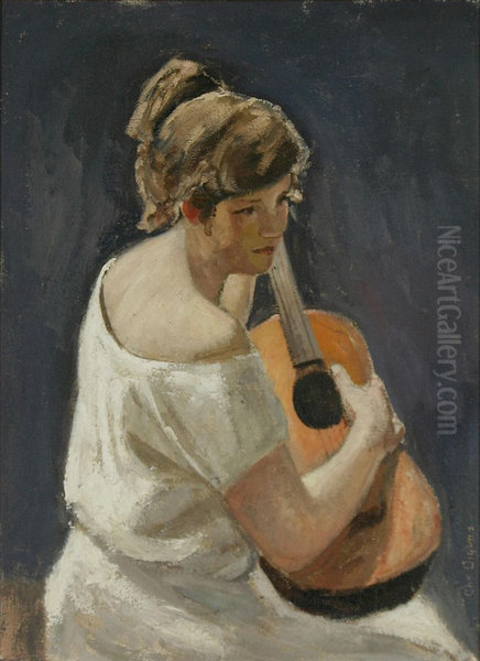 A oung woman with a guitar. - view 1