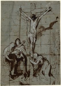 Christ on the Cross, with the Virgin, St John and the Magdalene below, study for a painting by Sir Anthony Van Dyck