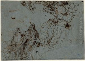 Sketches of figures in drapery and a man on horseback Sketches of figures in drapery and a man on horseback