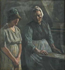 Interior with two women. by Christian Aigens