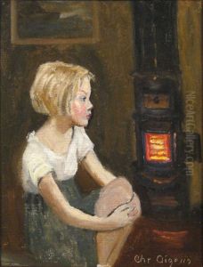 A girl at a stove.