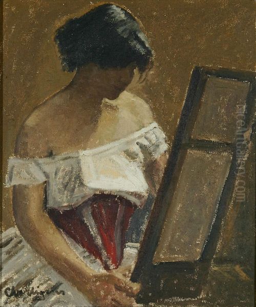 Portraet af en pige ved et spejl. - view 1