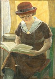 Portrait of a woman reading. by Christian Aigens