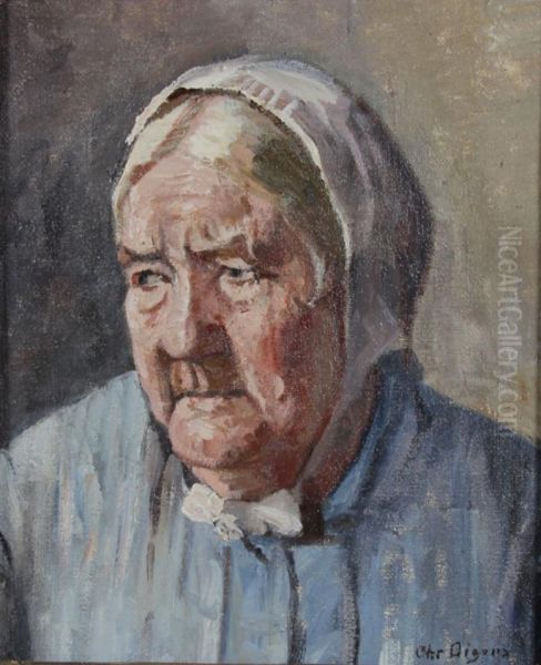 Portraet af aeldre kvinde med kyse. - view 1