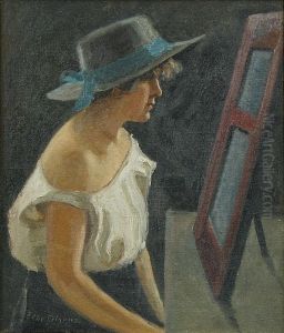 Young woman wearing a hat, sitting down. Young woman wearing a hat, sitting down.