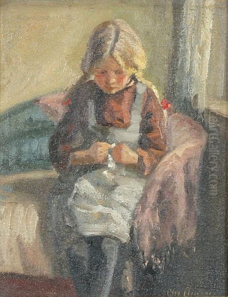 Young girl with braids, sitting on a sofa. - view 1