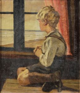 A boy sitting at a window near the sea. by Christian Aigens