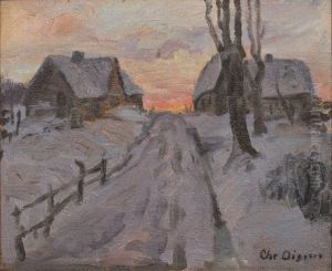 Vinterparti med huse. Vinterparti med huse.