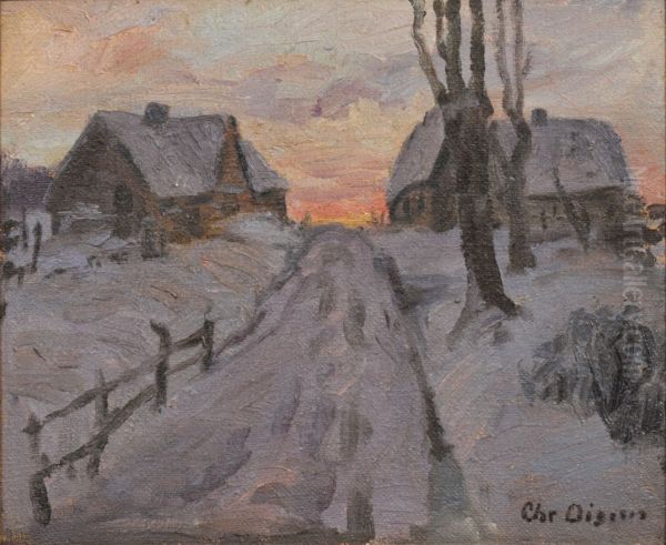 Winter landscape with houses. - view 1