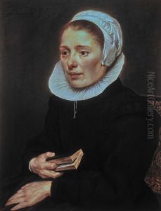 Portrait of a seated woman holding a book
