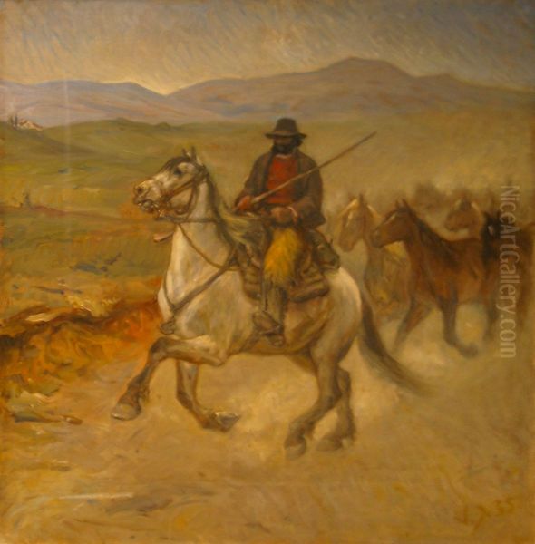 A horse trader with his pack in the Sabine Mountains. - view 1