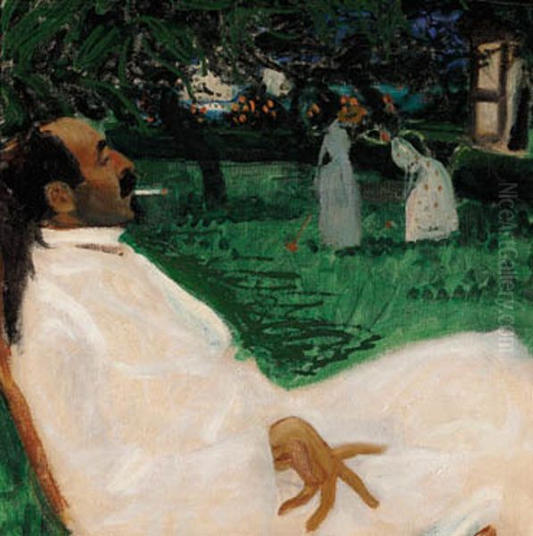 The author Henri Nathansen in a garden. - view 1