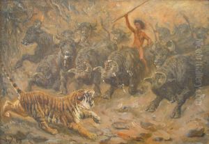 Scene from Kipling's The Jungle Book. by Valdemar Irminger