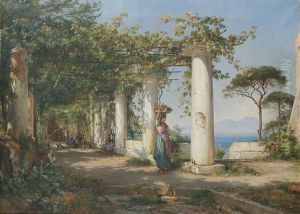 An Italian scenery from a pergola with Vesuvius in the background.