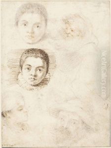 A double-sided sheet of studies of heads, recto by Jan Saenredam