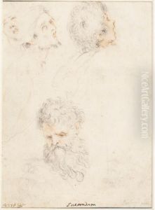 A double-sided sheet of studies of heads, verso by Jan Saenredam