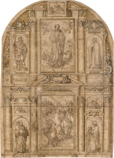 Design For An Elaborate Altarpiece With A Central Panel - view 1