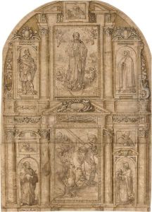 Design For An Elaborate Altarpiece With A Central Panel