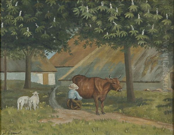 A milkmaid by the farm. - view 1