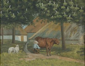 A milkmaid by the farm.