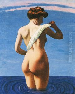 Bathing woman drying her back with a rolled cloth by Felix Vallotton