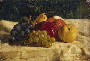 Still life with fruit on a white tablecloth
