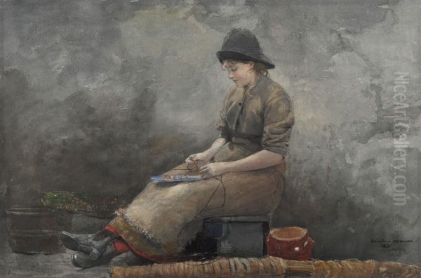 A Fishergirl Baiting Lines - view 1