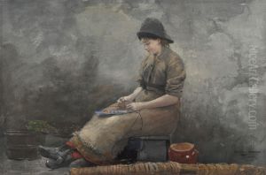 A Fishergirl Baiting Lines by Winslow Homer