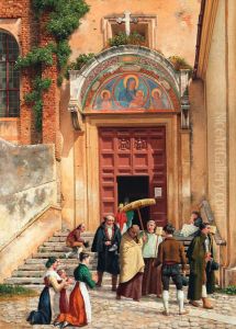 A Roman Monastery (the Entrance Gate to Araceli), the Monks Have Been Summoned to Care for a Sick Person A Roman Monastery (the Entrance Gate to Araceli), the Monks Have Been Summoned to Care for a Sick Person