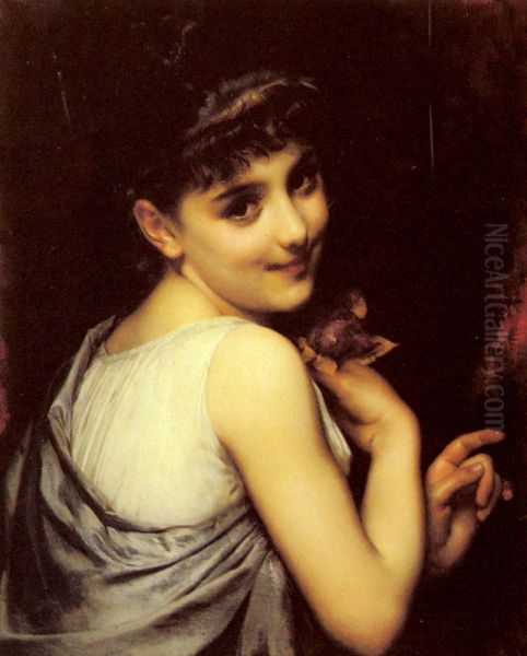 A Young Beauty Holding A Red Rose. - view 1