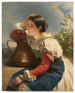Jeune Italienne a la fontaine by Hermann Winterhalter