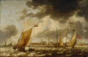 Schepen voor een haven by Bonaventura Peeters the Elder