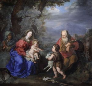Holy family with saint John and saint Anne