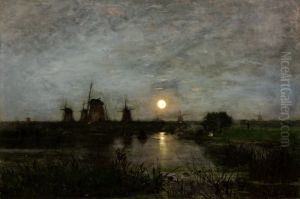 Moon landscape with windmill by Eugen Jettel