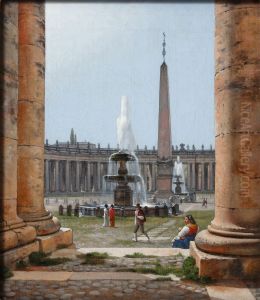 View of the Colonnade, St. Peter's Square by Christoffer Wilhelm Eckersberg