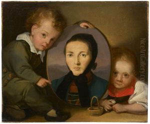 Selbstbildnis mit Mutter und Schwesterchen by Carl Heine